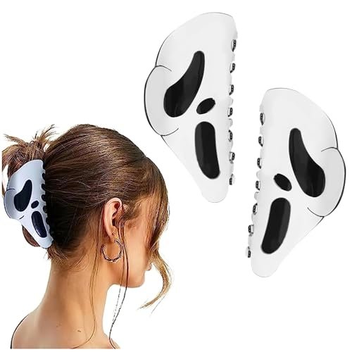 AUOCATTAIL Halloween Hair Claw Clip 2-Pack – Big Ghost Face Hairpin, Funny Ponytail Clip, Scream Grimaces Scary Styling Shark Hair Accessories - görsel 2
