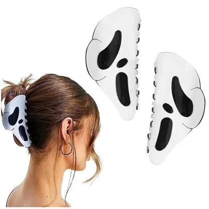 AUOCATTAIL Halloween Hair Claw Clip 2-Pack – Big Ghost Face Hairpin, Funny Ponytail Clip, Scream Grimaces Scary Styling Shark Hair Accessories