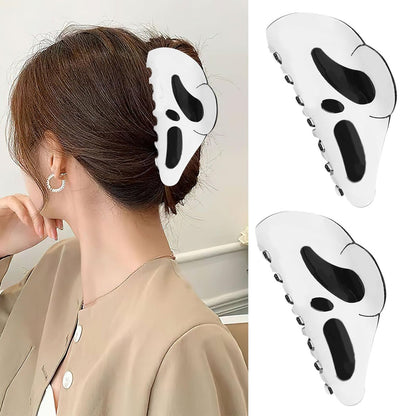 AUOCATTAIL Halloween Hair Claw Clip 2-Pack – Big Ghost Face Hairpin, Funny Ponytail Clip, Scream Grimaces Scary Styling Shark Hair Accessories