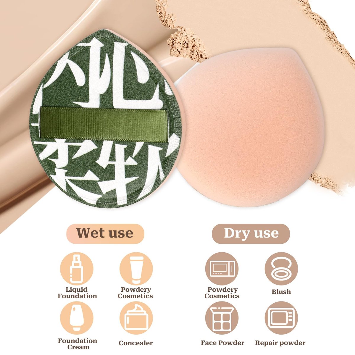 4 Pcs Korean Makeup Sponge Puff - Soft Teardrop Setting Powder Puff for Foundation, Concealer, Liquid, Cream & Powder - Large Size, Pink - görsel 11