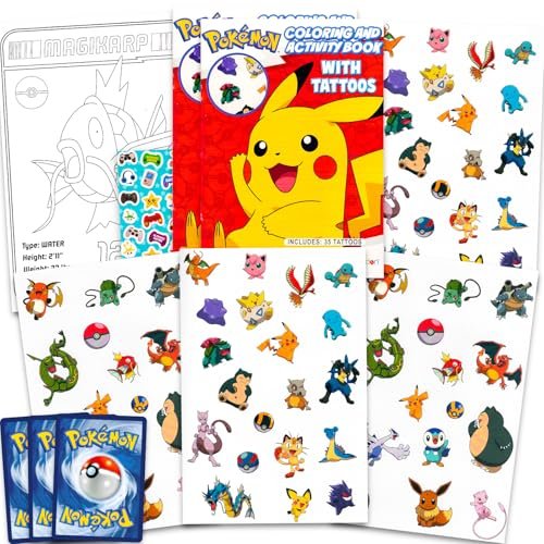 Pokemon Tattoos Party Favors Set - 70 Temporary Tattoos for Kids, Boys, Girls Plus Trading Cards, More | Pokemon Party Supplies Pack - görsel 2