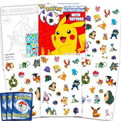 Pokemon Tattoos Party Favors Set - 70 Temporary Tattoos for Kids, Boys, Girls Plus Trading Cards, More | Pokemon Party Supplies Pack