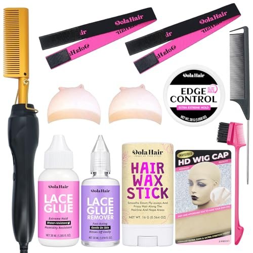 Dolahair Electric Hot Comb for Wigs & Lace Front Wigs - 10-Piece Set with Flat Iron Comb, Lace Melting Band & Wig Installation Kit Avelisse