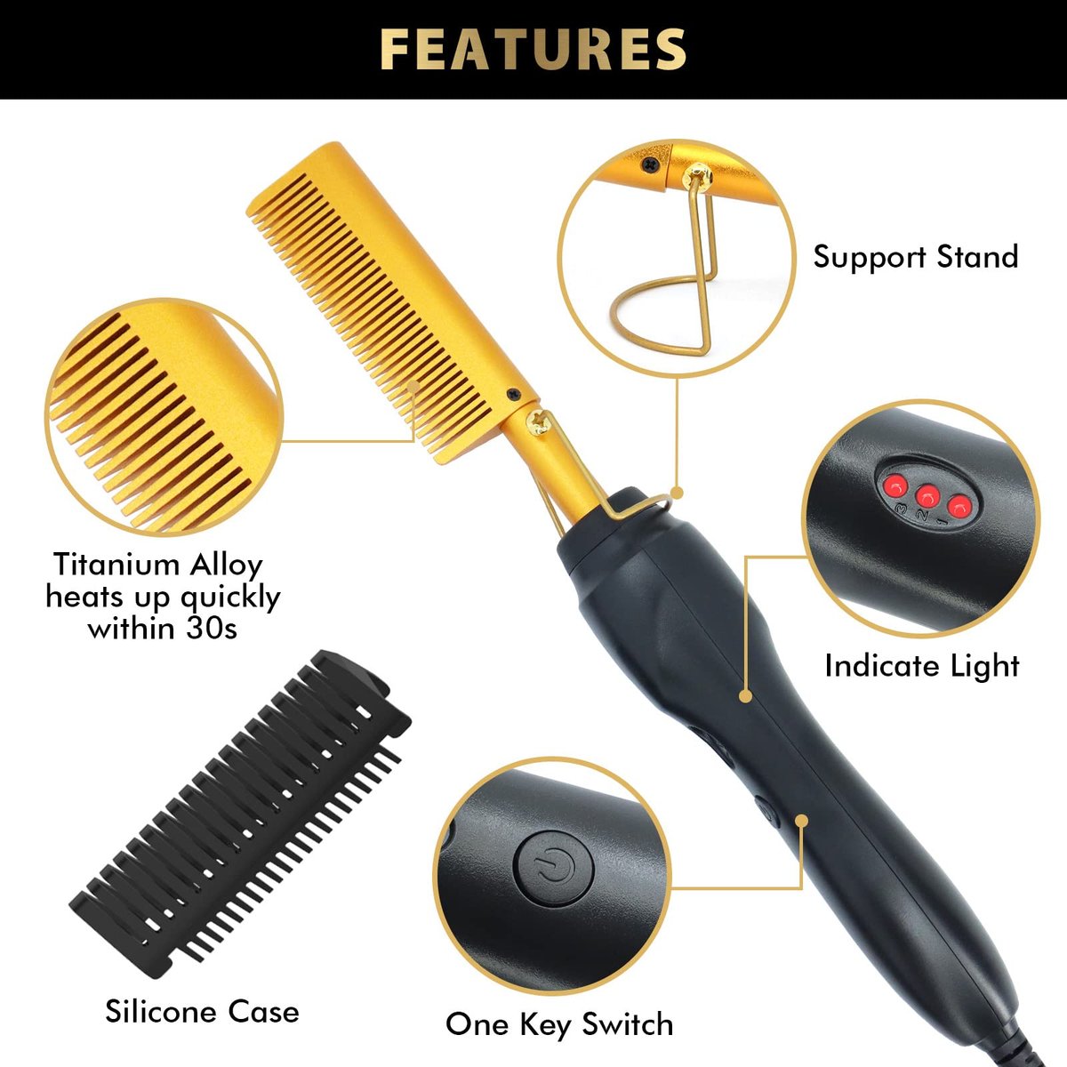 Dolahair Electric Hot Comb for Wigs & Lace Front Wigs - 10-Piece Set with Flat Iron Comb, Lace Melting Band & Wig Installation Kit Avelisse