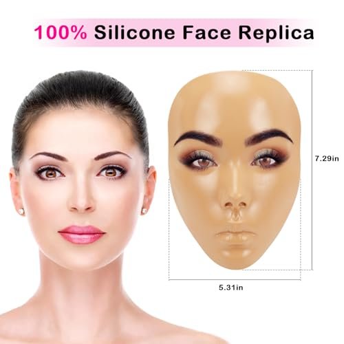 3D Makeup Practice Board - Silicone Face Mannequin with Brushes, Eyebrow Pencils, Eyelashes, Bag & Remover Towel - görsel 8
