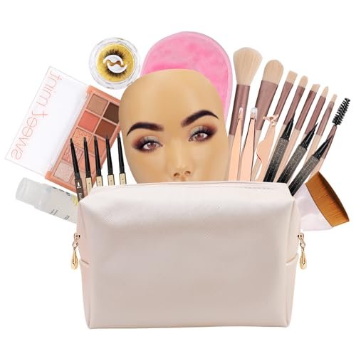 3D Makeup Practice Board - Silicone Face Mannequin with Brushes, Eyebrow Pencils, Eyelashes, Bag & Remover Towel - görsel 2