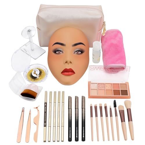 3D Makeup Practice Board - Silicone Face Mannequin with Brushes, Eyebrow Pencils, Eyelashes, Bag & Remover Towel - görsel 4