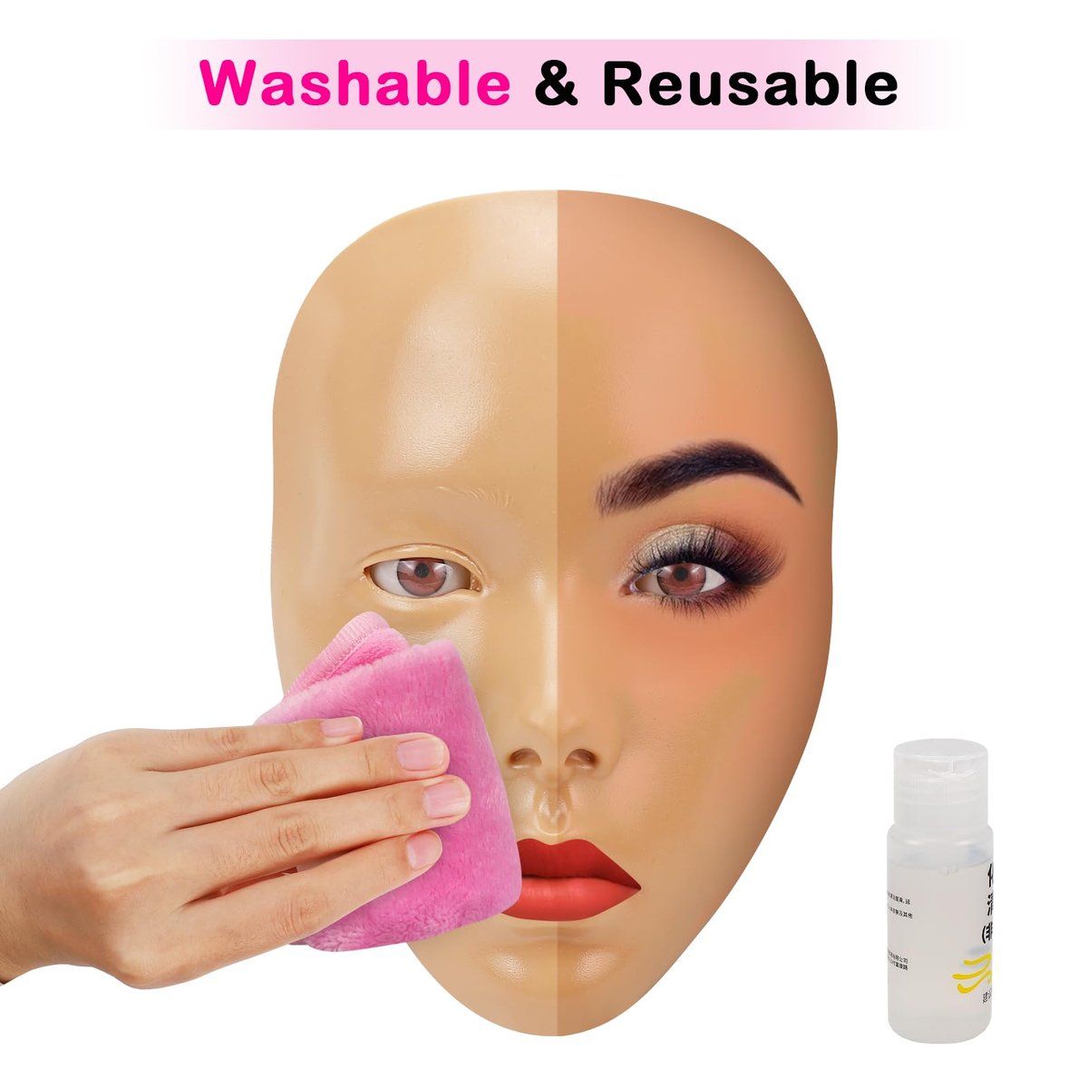 3D Makeup Practice Board - Silicone Face Mannequin with Brushes, Eyebrow Pencils, Eyelashes, Bag & Remover Towel - görsel 11
