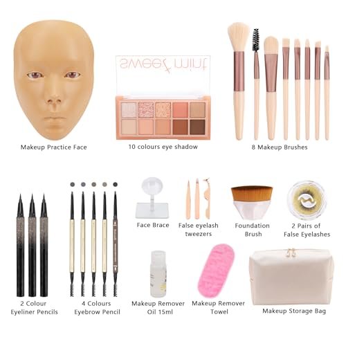 3D Makeup Practice Board - Silicone Face Mannequin with Brushes, Eyebrow Pencils, Eyelashes, Bag & Remover Towel - görsel 6