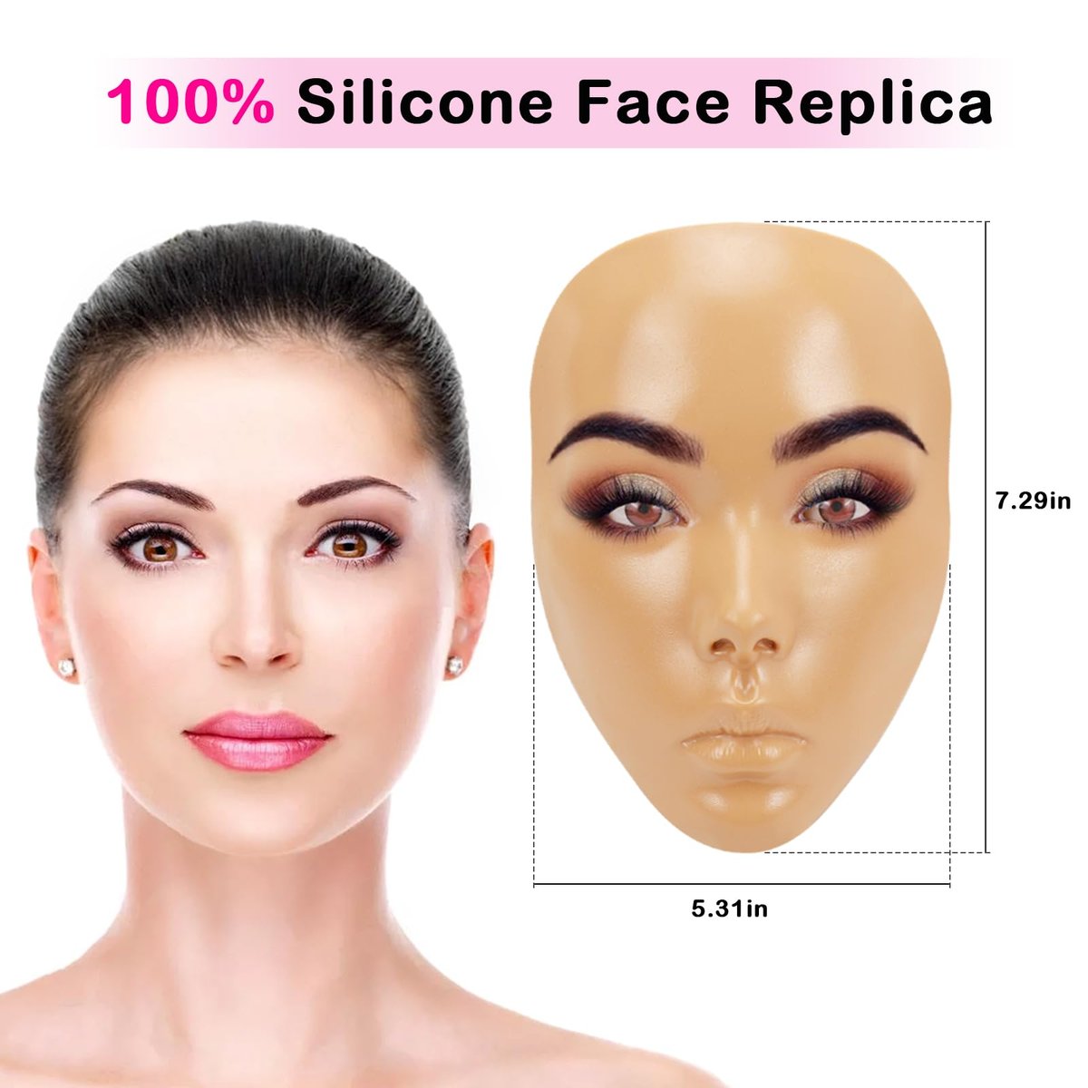 3D Makeup Practice Board - Silicone Face Mannequin with Brushes, Eyebrow Pencils, Eyelashes, Bag & Remover Towel - görsel 7