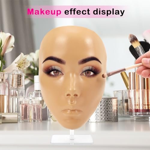 3D Makeup Practice Board - Silicone Face Mannequin with Brushes, Eyebrow Pencils, Eyelashes, Bag & Remover Towel - görsel 10