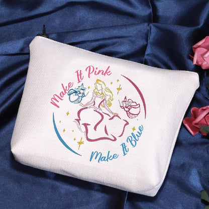 POFULL Fairy Tale Inspired Make It Pink Make It Blue Cosmetic Bag - Sleeping Princess Gift (Make It Pink Bag)
