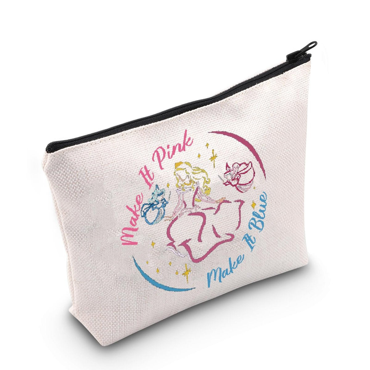 POFULL Fairy Tale Inspired Make It Pink Make It Blue Cosmetic Bag - Sleeping Princess Gift (Make It Pink Bag) - görsel 1