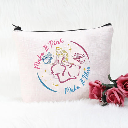 POFULL Fairy Tale Inspired Make It Pink Make It Blue Cosmetic Bag - Sleeping Princess Gift (Make It Pink Bag)