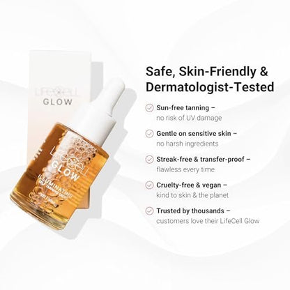 LifeCell Glow Self-Tanning Drops for Face & Body - Customizable Tan with DHA & Squalane, Streak-Free, Hydrating, Fragrance-Free, Non-Comedogenic, Safe for All Skin Types, 1 Fl Oz Avelisse