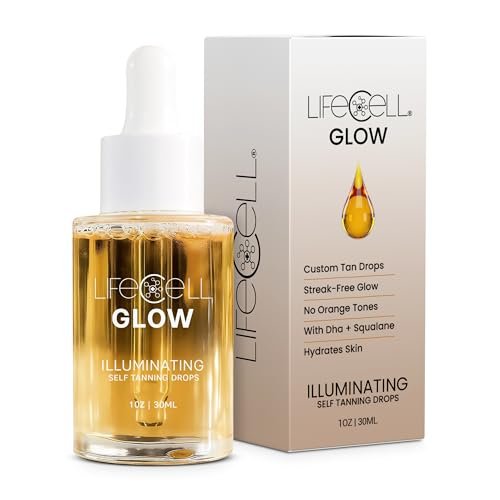 LifeCell Glow Self-Tanning Drops for Face & Body - Customizable Tan with DHA & Squalane, Streak-Free, Hydrating, Fragrance-Free, Non-Comedogenic, Safe for All Skin Types, 1 Fl Oz Avelisse