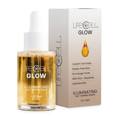 LifeCell Glow Self-Tanning Drops for Face & Body - Customizable Tan with DHA & Squalane, Streak-Free, Hydrating, Fragrance-Free, Non-Comedogenic, Safe for All Skin Types, 1 Fl Oz Avelisse