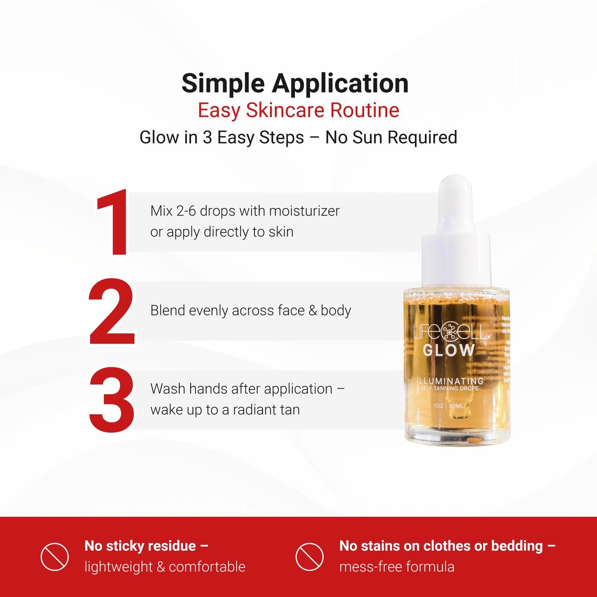 LifeCell Glow Self-Tanning Drops for Face & Body - Customizable Tan with DHA & Squalane, Streak-Free, Hydrating, Fragrance-Free, Non-Comedogenic, Safe for All Skin Types, 1 Fl Oz Avelisse