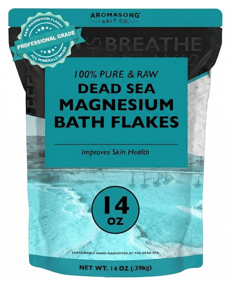 Aromasong Magnesium Flakes from The Dead Sea - 14 OZ Resealable Pack | Muscle Relaxing Magnesium Chloride Bath Salts Soak - görsel 1