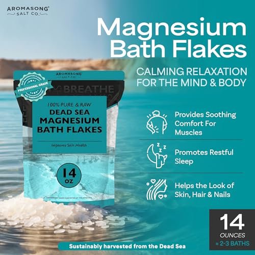 Aromasong Magnesium Flakes from The Dead Sea - 14 OZ Resealable Pack | Muscle Relaxing Magnesium Chloride Bath Salts Soak - görsel 4