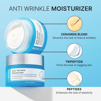 goPure Glyco-Peptide Anti Wrinkle Face Cream with Hyaluronic Acid, Glycolic Acid, Peptides & Vitamin E - Hydrating Anti-Aging Moisturizer, 1.7 fl oz Avelisse