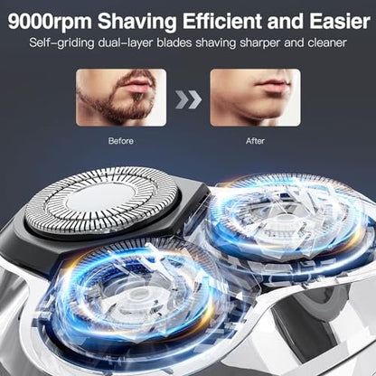 YIRISO Electric Razor for Men - 90Min Long-Lasting Rotary Shaver with 4D Floating Head & LCD Display, Ultra Smooth for Sensitive Skin, IPX6 Waterproof, USB-C Fast Charge, Travel Case - Ideal Gift Avelisse
