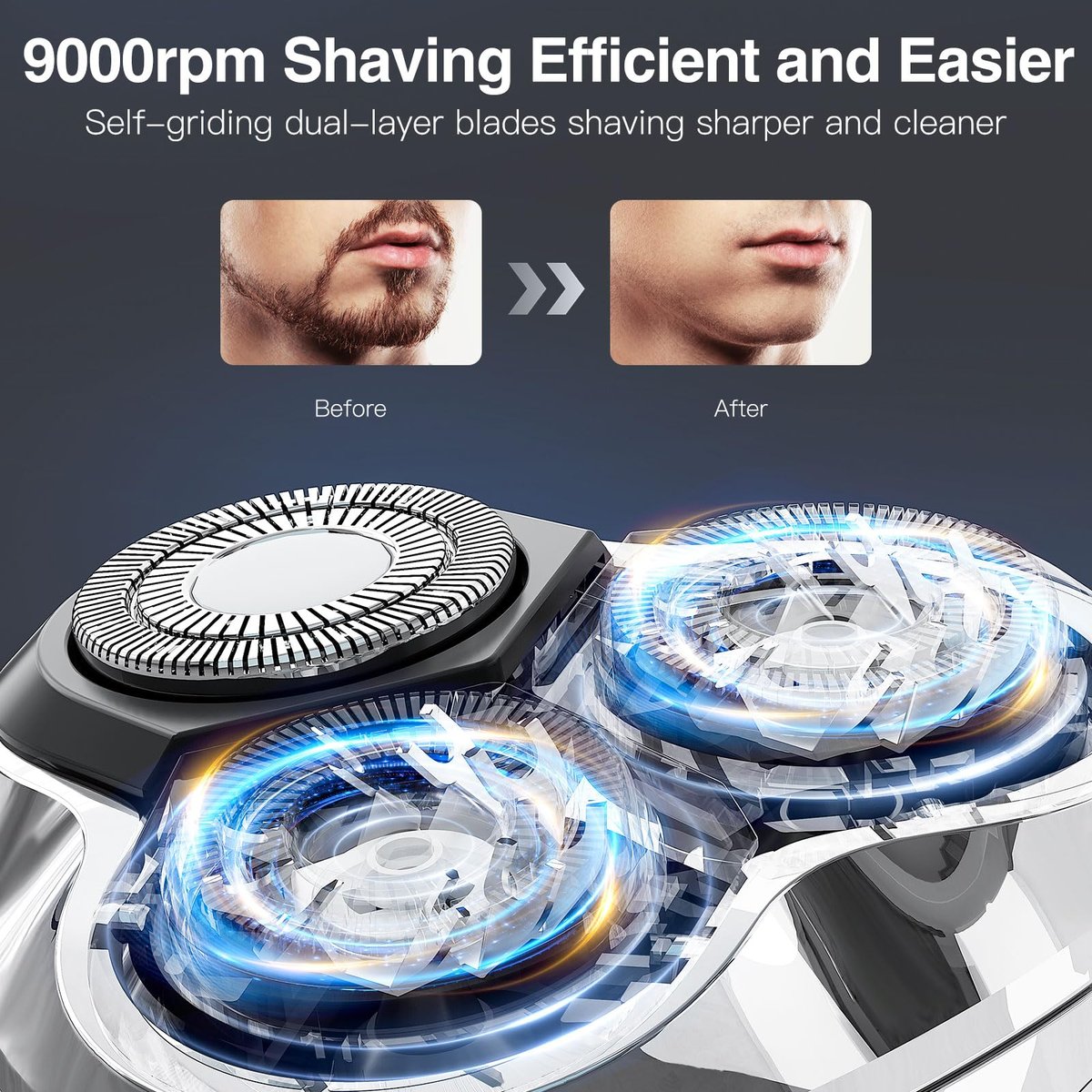 YIRISO Electric Razor for Men - 90Min Long-Lasting Rotary Shaver with 4D Floating Head & LCD Display, Ultra Smooth for Sensitive Skin, IPX6 Waterproof, USB-C Fast Charge, Travel Case - Ideal Gift Avelisse
