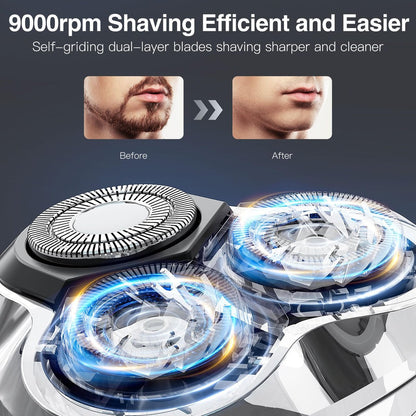 YIRISO Electric Razor for Men - 90Min Long-Lasting Rotary Shaver with 4D Floating Head & LCD Display, Ultra Smooth for Sensitive Skin, IPX6 Waterproof, USB-C Fast Charge, Travel Case - Ideal Gift Avelisse