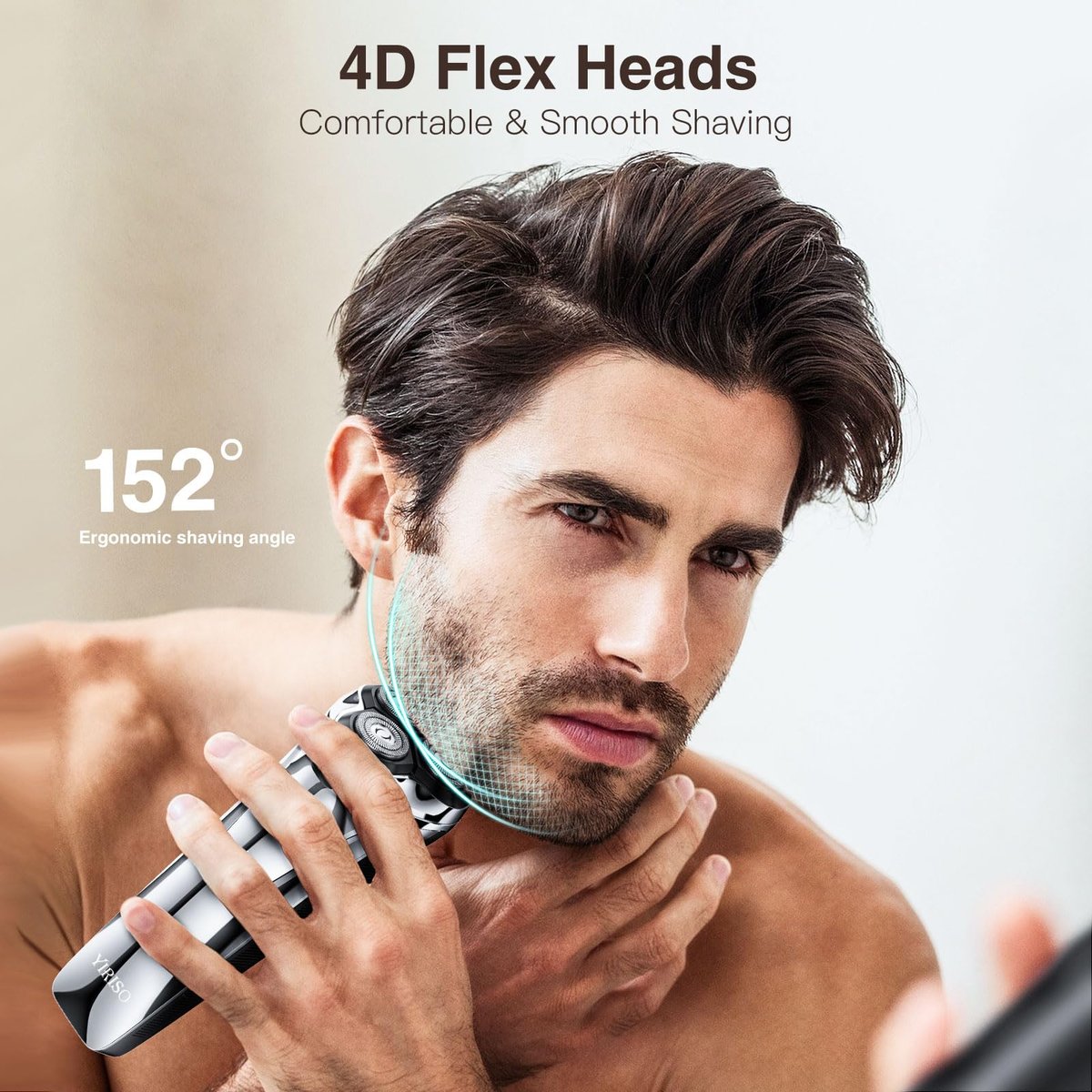 YIRISO Electric Razor for Men - 90Min Long-Lasting Rotary Shaver with 4D Floating Head & LCD Display, Ultra Smooth for Sensitive Skin, IPX6 Waterproof, USB-C Fast Charge, Travel Case - Ideal Gift Avelisse