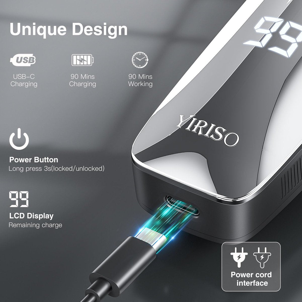 YIRISO Electric Razor for Men - 90Min Long-Lasting Rotary Shaver with 4D Floating Head & LCD Display, Ultra Smooth for Sensitive Skin, IPX6 Waterproof, USB-C Fast Charge, Travel Case - Ideal Gift Avelisse