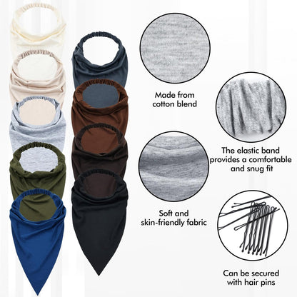 Lawie 9 Pack Solid Large Cotton Triangle Head Scarf Elastic Hair Bandana Headbands Plain Silk Head Coverings Neck Scarves Wraps Blank Headscarf Kerchief Bulk for Women Avelisse