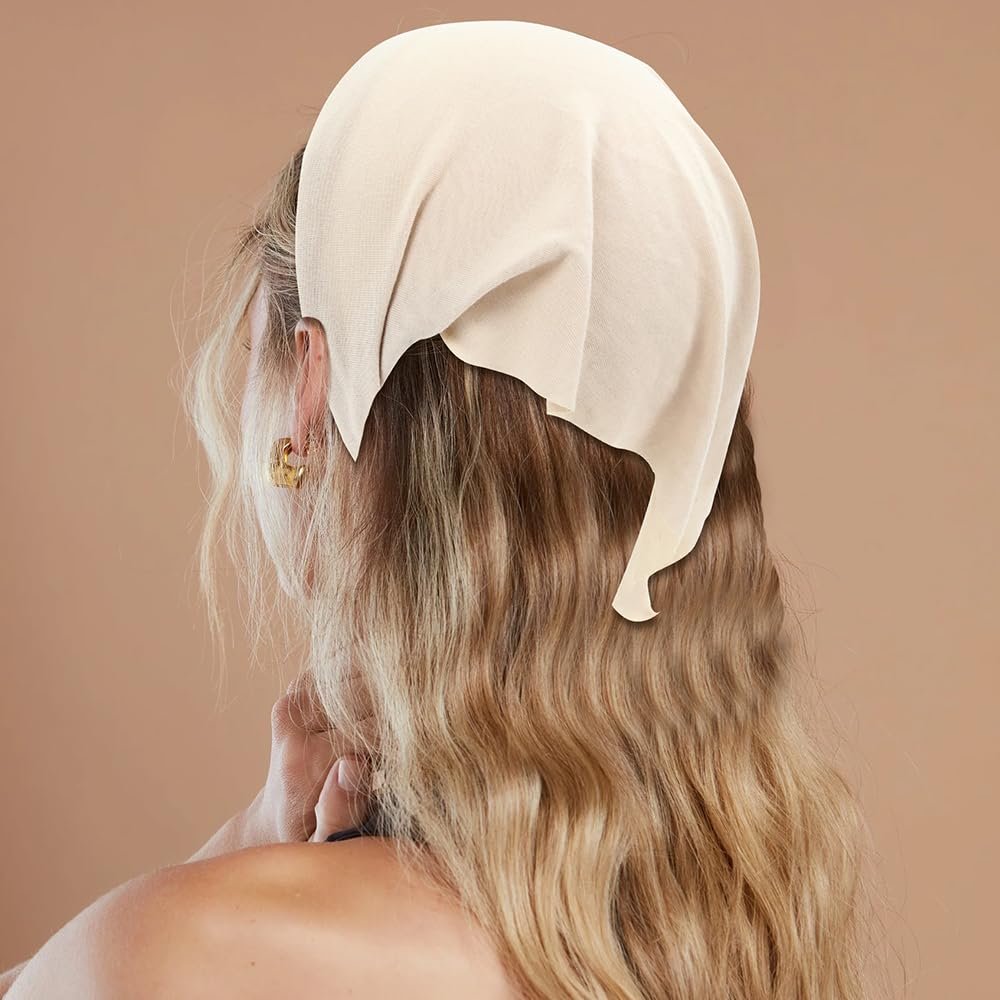 Lawie 9 Pack Solid Large Cotton Triangle Head Scarf Elastic Hair Bandana Headbands Plain Silk Head Coverings Neck Scarves Wraps Blank Headscarf Kerchief Bulk for Women Avelisse