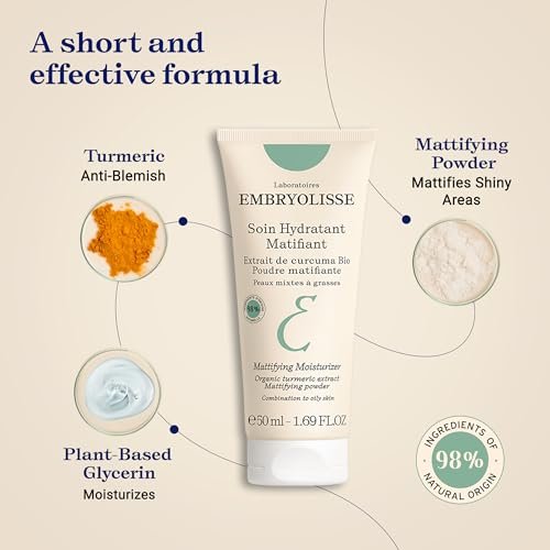 Embryolisse Mattifying Moisturizer with Organic Turmeric Extract – Oil-Control Face Cream for Oily & Combination Skin, Lightweight Hydration, Non-Comedogenic, 1.69 Fl Oz Avelisse