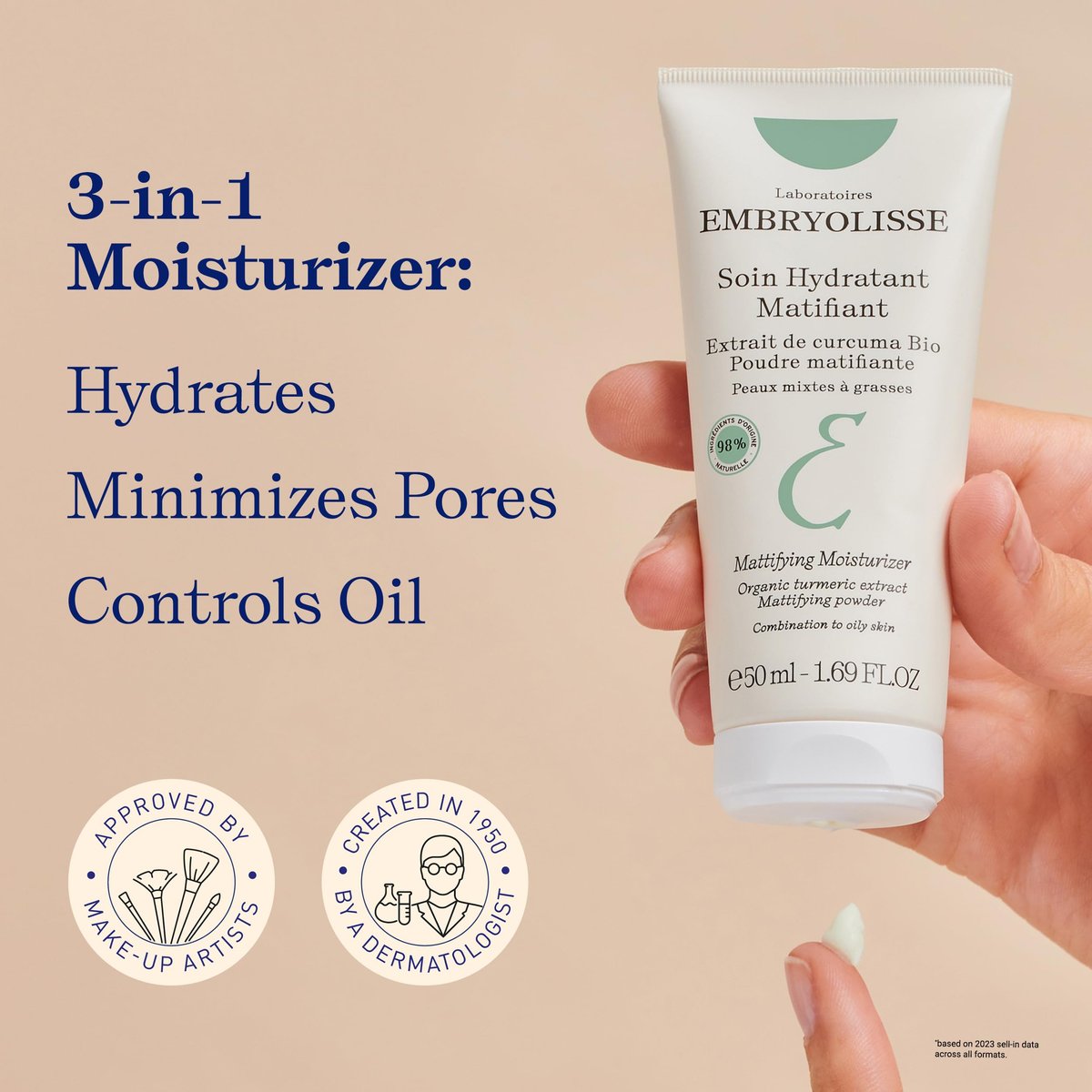 Embryolisse Mattifying Moisturizer with Organic Turmeric Extract – Oil-Control Face Cream for Oily & Combination Skin, Lightweight Hydration, Non-Comedogenic, 1.69 Fl Oz Avelisse