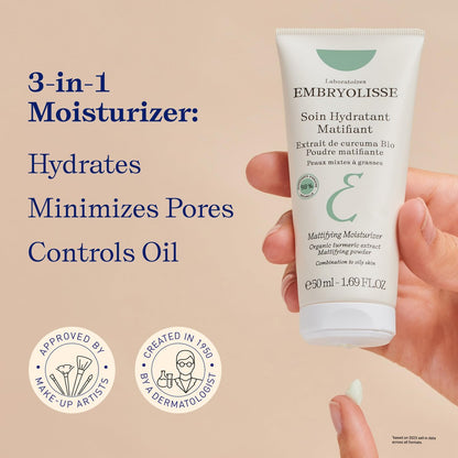 Embryolisse Mattifying Moisturizer with Organic Turmeric Extract – Oil-Control Face Cream for Oily & Combination Skin, Lightweight Hydration, Non-Comedogenic, 1.69 Fl Oz Avelisse