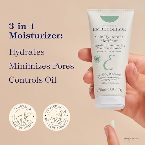 Embryolisse Mattifying Moisturizer with Organic Turmeric Extract – Oil-Control Face Cream for Oily & Combination Skin, Lightweight Hydration, Non-Comedogenic, 1.69 Fl Oz Avelisse