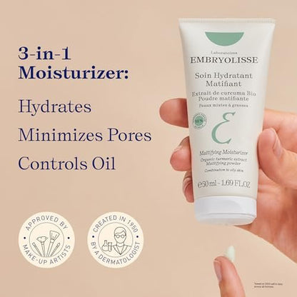 Embryolisse Mattifying Moisturizer with Organic Turmeric Extract – Oil-Control Face Cream for Oily & Combination Skin, Lightweight Hydration, Non-Comedogenic, 1.69 Fl Oz Avelisse
