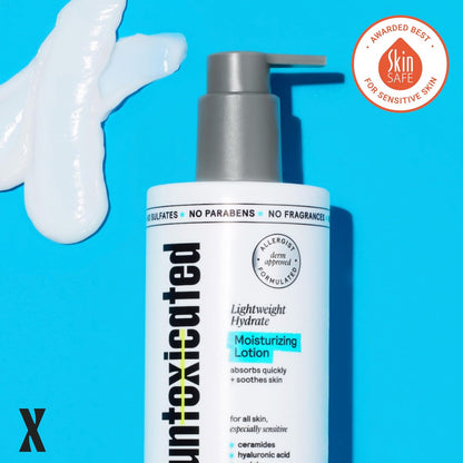 Untoxicated Moisturizing Lotion - Daily Face Moisturizer & Body Lotion for Sensitive Skin with Ceramides & Hyaluronic Acid, Oil-Free, Fragrance-Free, Non-Comedogenic, 10 oz Avelisse