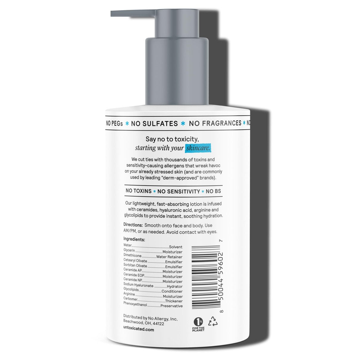 Untoxicated Moisturizing Lotion - Daily Face Moisturizer & Body Lotion for Sensitive Skin with Ceramides & Hyaluronic Acid, Oil-Free, Fragrance-Free, Non-Comedogenic, 10 oz Avelisse