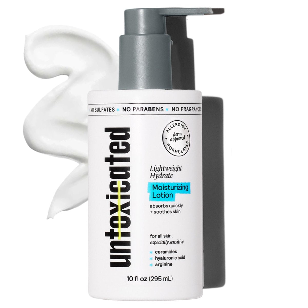 Untoxicated Moisturizing Lotion - Daily Face Moisturizer & Body Lotion for Sensitive Skin with Ceramides & Hyaluronic Acid, Oil-Free, Fragrance-Free, Non-Comedogenic, 10 oz Avelisse