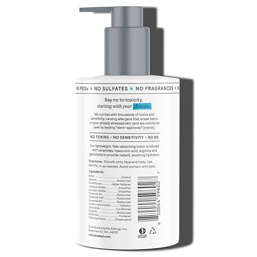 Untoxicated Moisturizing Lotion - Daily Face Moisturizer & Body Lotion for Sensitive Skin with Ceramides & Hyaluronic Acid, Oil-Free, Fragrance-Free, Non-Comedogenic, 10 oz Avelisse