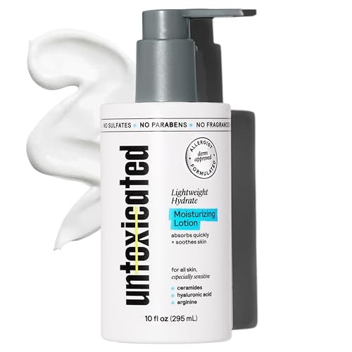 Untoxicated Moisturizing Lotion - Daily Face Moisturizer & Body Lotion for Sensitive Skin with Ceramides & Hyaluronic Acid, Oil-Free, Fragrance-Free, Non-Comedogenic, 10 oz Avelisse