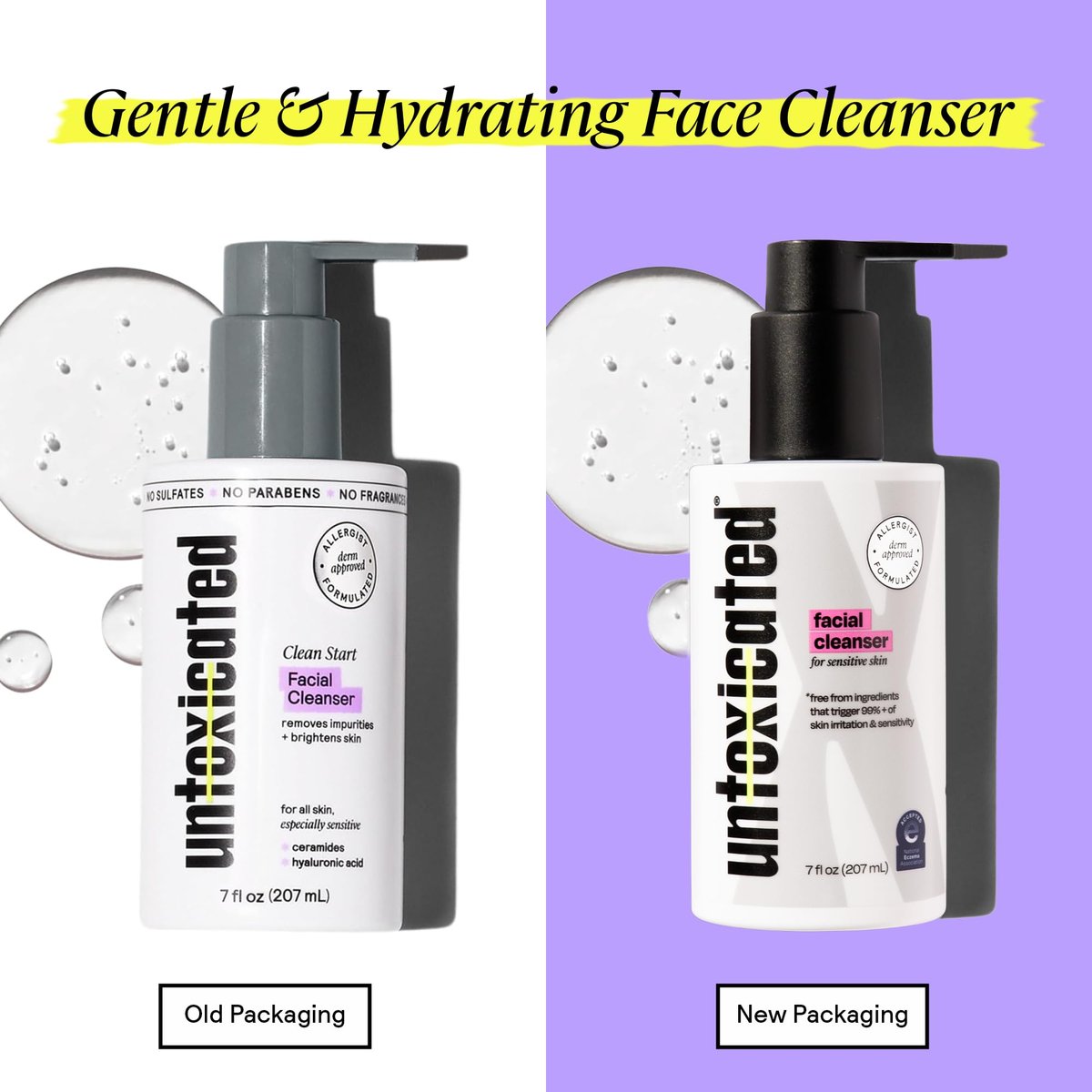 Untoxicated Face Wash - Gentle & Hydrating Face Cleanser for Sensitive Skin - Ceramides, Hyaluronic Acid & Glycerin - No Common Irritants - Non-Foaming - Soap Free - Fragrance Free - 7 Ounce Avelisse