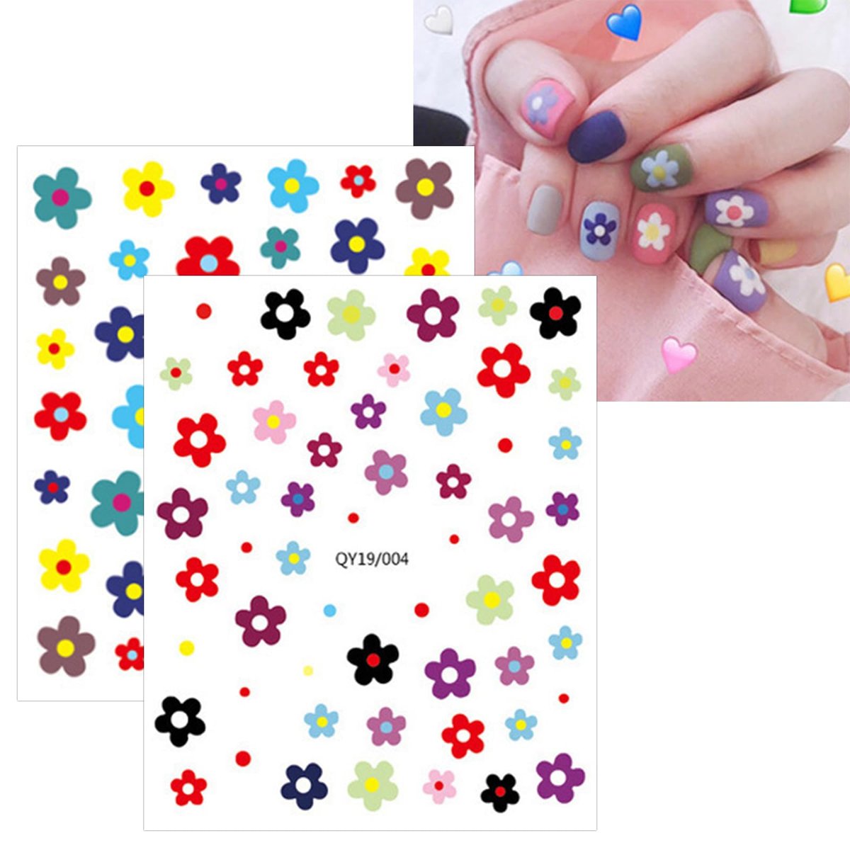 Cute Nail Stickers for Kids – 14 Sheets Rainbow Flower Fruit Nail Art Decals Self-Adhesive - görsel 5