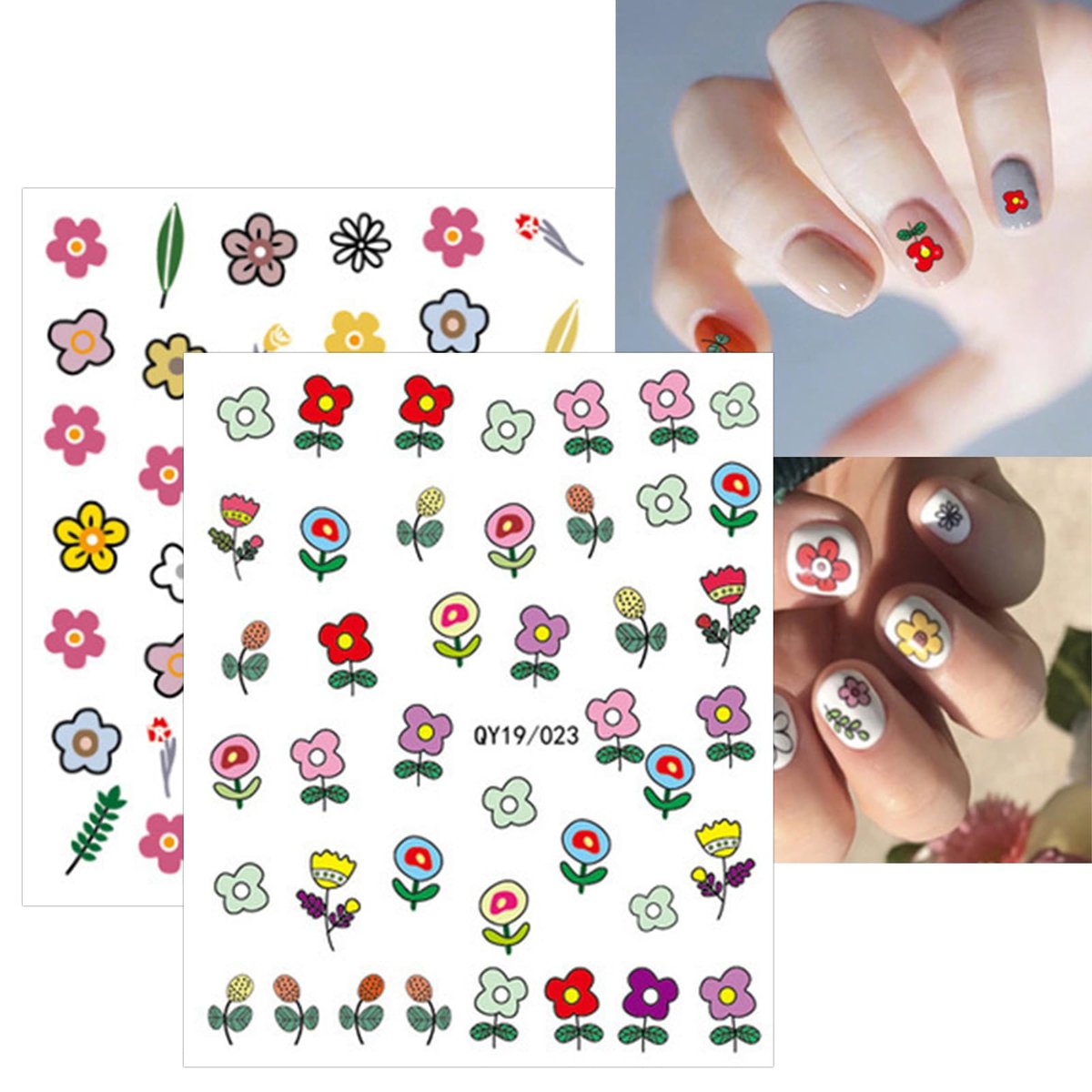 Cute Nail Stickers for Kids – 14 Sheets Rainbow Flower Fruit Nail Art Decals Self-Adhesive - görsel 11