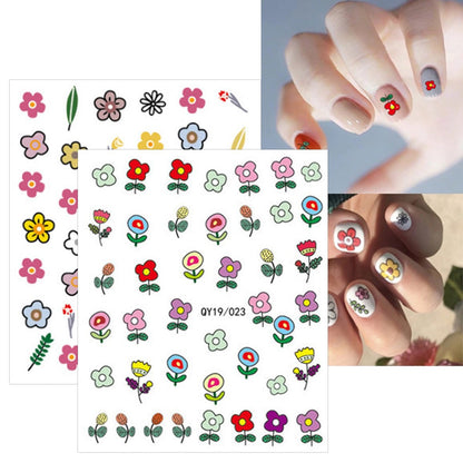 Cute Nail Stickers for Kids – 14 Sheets Rainbow Flower Fruit Nail Art Decals Self-Adhesive