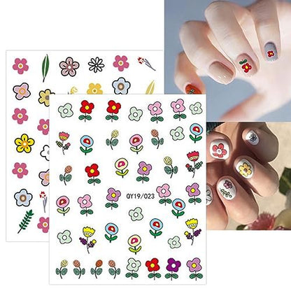 Cute Nail Stickers for Kids – 14 Sheets Rainbow Flower Fruit Nail Art Decals Self-Adhesive