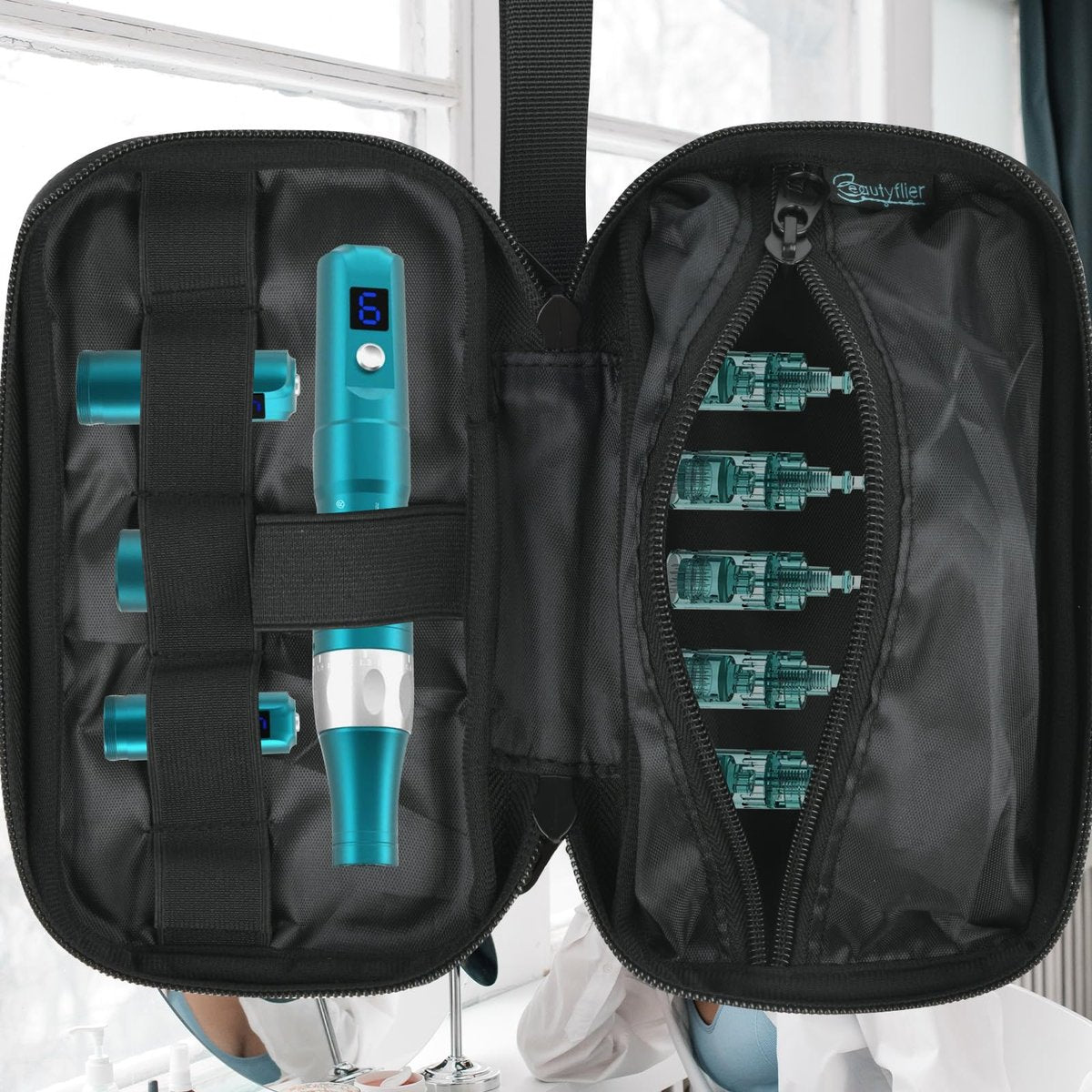 Beautyflier Carry On Bag for Microneedling Pen – Black Travel Makeup Bag for Dermapen, Dr. Pen, and More - görsel 9