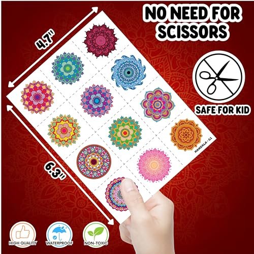 96PCS Pre-Cut Mandala Temporary Tattoos - Indian Decorations Themed Stickers for Boys and Girls Birthday Party Supplies, Decorations, Favors, and Prizes - Cute Gifts - görsel 10
