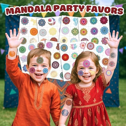 96PCS Pre-Cut Mandala Temporary Tattoos - Indian Decorations Themed Stickers for Boys and Girls Birthday Party Supplies, Decorations, Favors, and Prizes - Cute Gifts